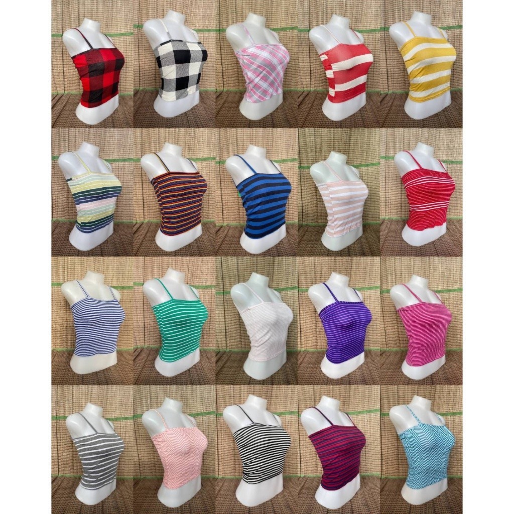 เสื้อเกาะอกมีสาย แบบลาย เอวลอย (ผ้าคอตตอน) พร้อมส่ง