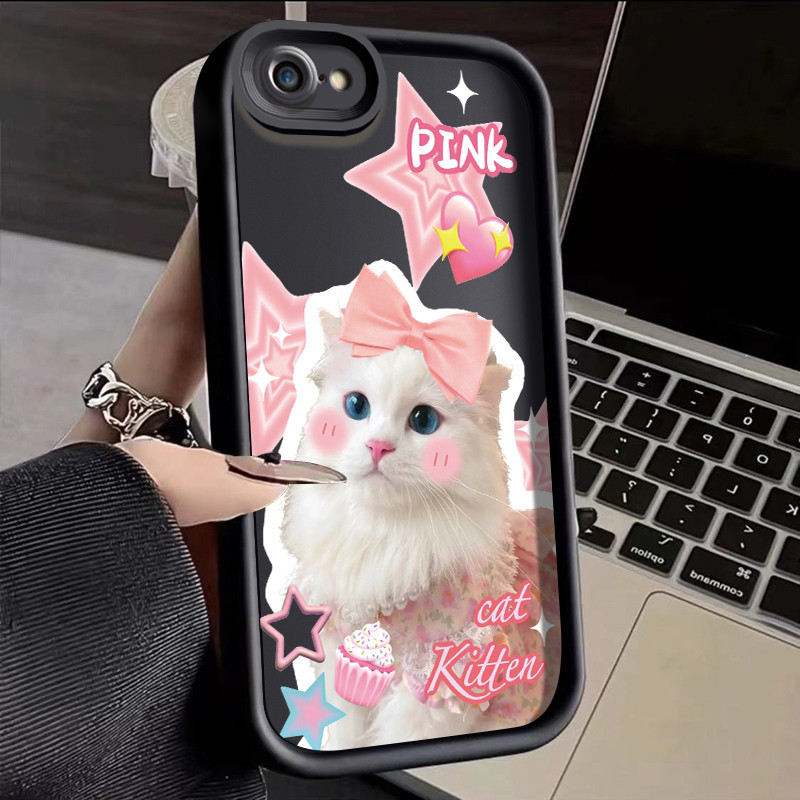 สําหรับ iPhone 6 Plus 6s Plus 7 Plus 8 Plus 5 5s Se 2020 เคสแมวขาว ใหม่ ฝาครอบเลนส์เต็มรูปแบบ ป้องกันกล้อง หนา รวมทุกอย่าง กันกระแทก เคสนิ่ม