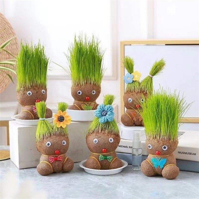 พร้อมส่ง🌱 ตุ๊กตาหัวหญ้า หญ้าแมว กระถางสร้างสรรค์ grass head ของเล่นเด็ก ของขวัญ