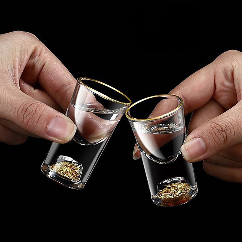 [simplehomeline] แก้วคริสตัล วอดก้า โชจู บาร์เหล้า ก้นคู่ ฟอยล์สีทอง แก้วชา ของขวัญระดับไฮเอนด์ เหล้าแข็ง ใหม่ พร้อมส่ง