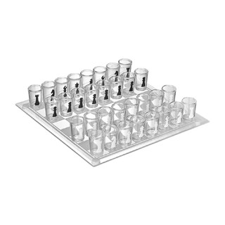Jogo Xadrez Shot Drink Tabuleiro E Copo De Vidro 35x35cm