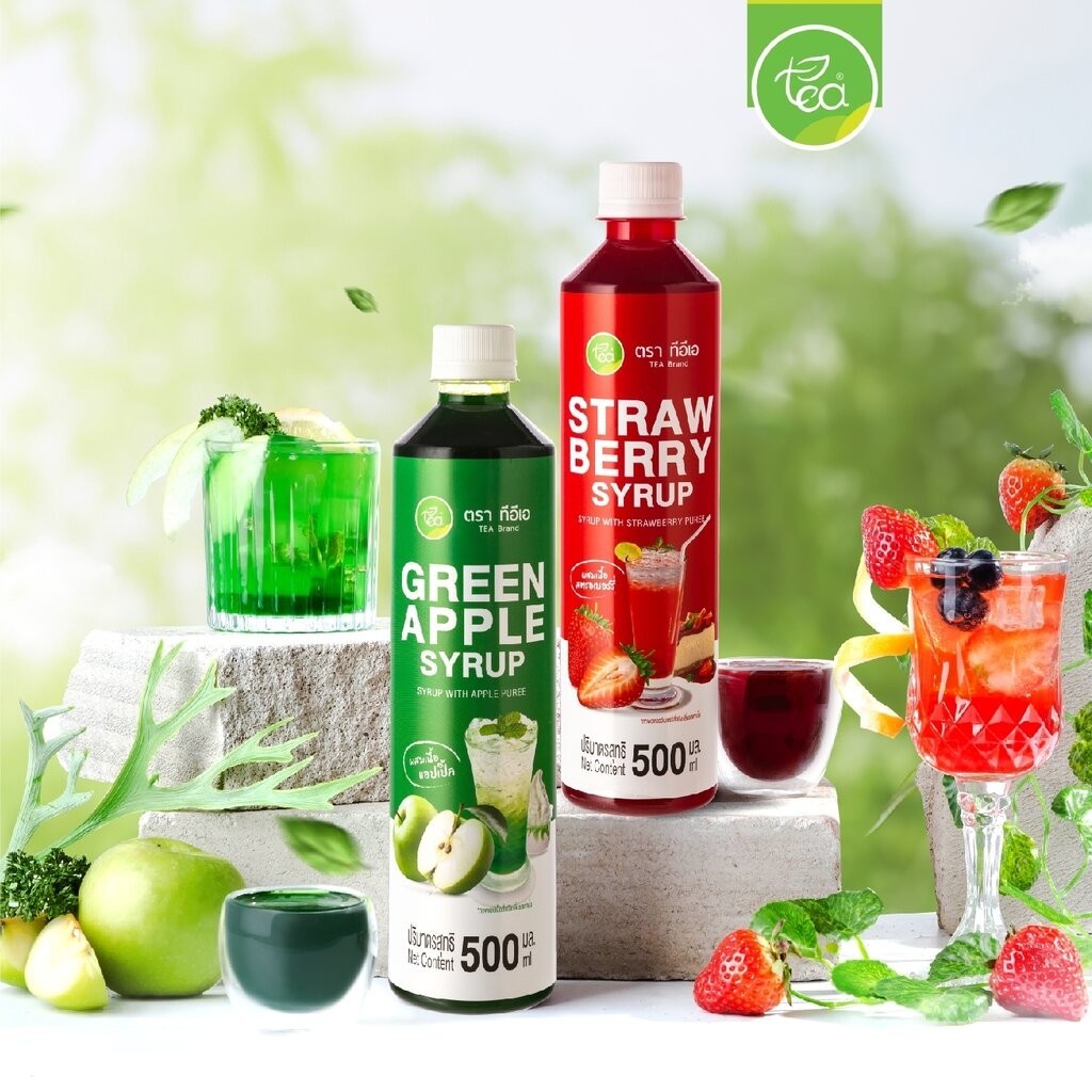 ไซรัปแอปเปิ้ล ไซรัปสตรอว์เบอร์รี่ 500 ml ตรา ทีอีเอ ไซรัปผลไม้ แต่งกลิ่น Syrup