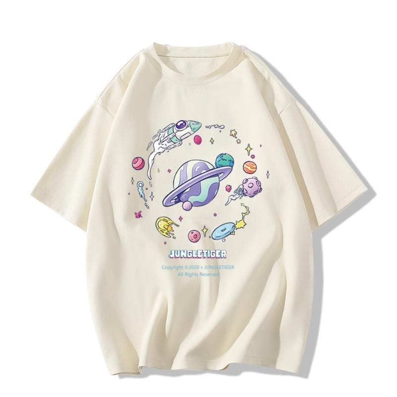 เกาหลี เสื้อแบบดารา เสื้อยืดแขนสั้น CMDXY0053 ผู้ชาย ผู้หญิง ลายทาง ตัวอักษร หลวม ลายสกรีน ฤดูร้อน ฤดูใบไม้ผลิ