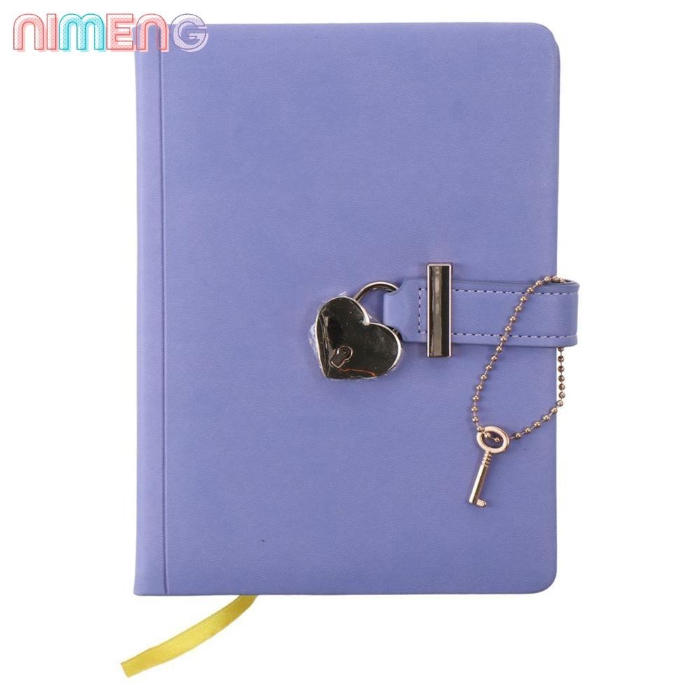 Nimeng ไดอารี่ ปกหนัง PU B6 สมุดโน้ต 144 แผ่น รูปหัวใจล็อค เครื่องเขียน พร้อมกุญแจ ความลับ สํานักงาน