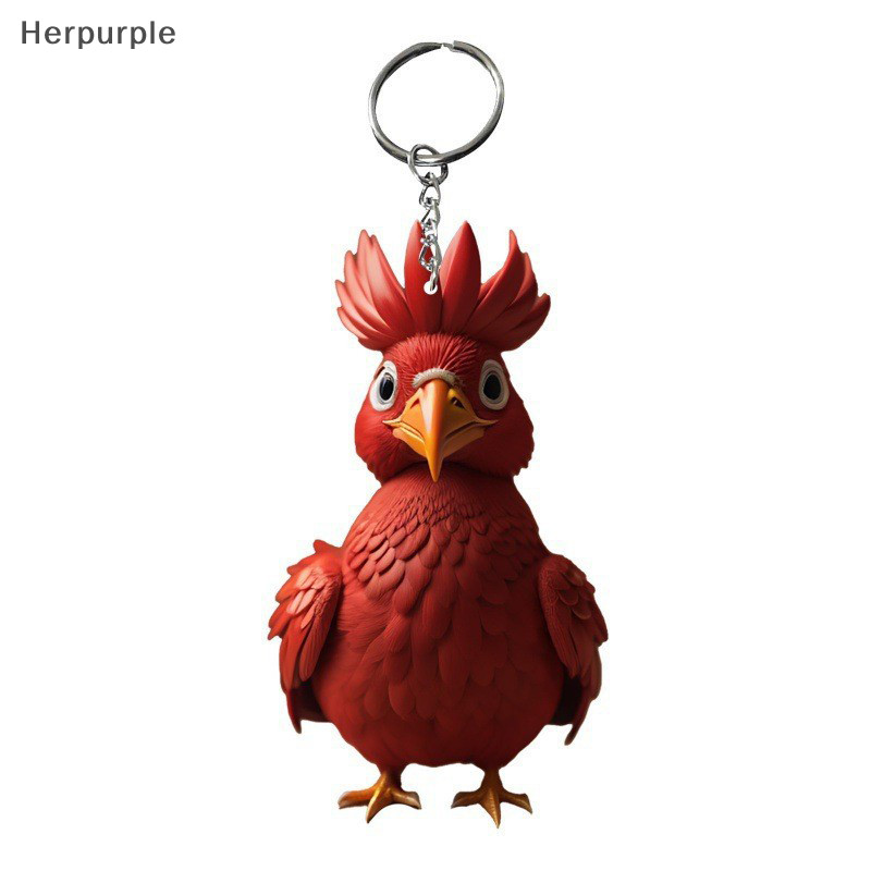 พวงกุญแจอะคริลิค จี้รูปสัตว์ ไก่ ไก่ สีม่วง แบบสร้างสรรค์ สําหรับตกแต่งต้นคริสต์มาส รถยนต์