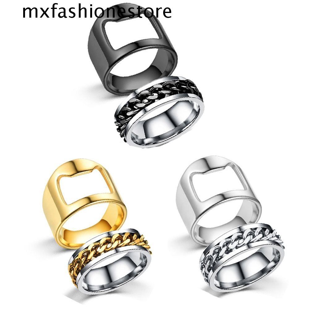 Mxfashione แหวนเปิดขวดเบียร์ สเตนเลส ทรงเรขาคณิต สไตล์พังก์วินเทจ ฉลุลาย เครื่องประดับแฟชั่น สําหรับผู้ชาย