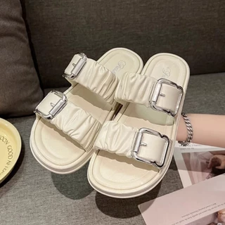 รองเท้าเเตะแบบสวม แต่งเข็มขัดคาด ทรงสวยเท้าเรียว พื้นนุ่ม ใส่สบาย แฟชั่นผู้หญิง