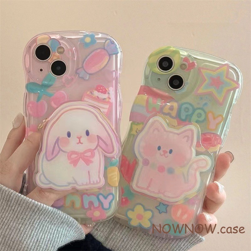 เคสโทรศัพท์มือถือ แบบนิ่ม ลายการ์ตูนกระต่าย และแมว สีสันสดใส สําหรับ iPhone 15 14 13 12 11 Pro MAX X XR XS MAX 7 8 Plus