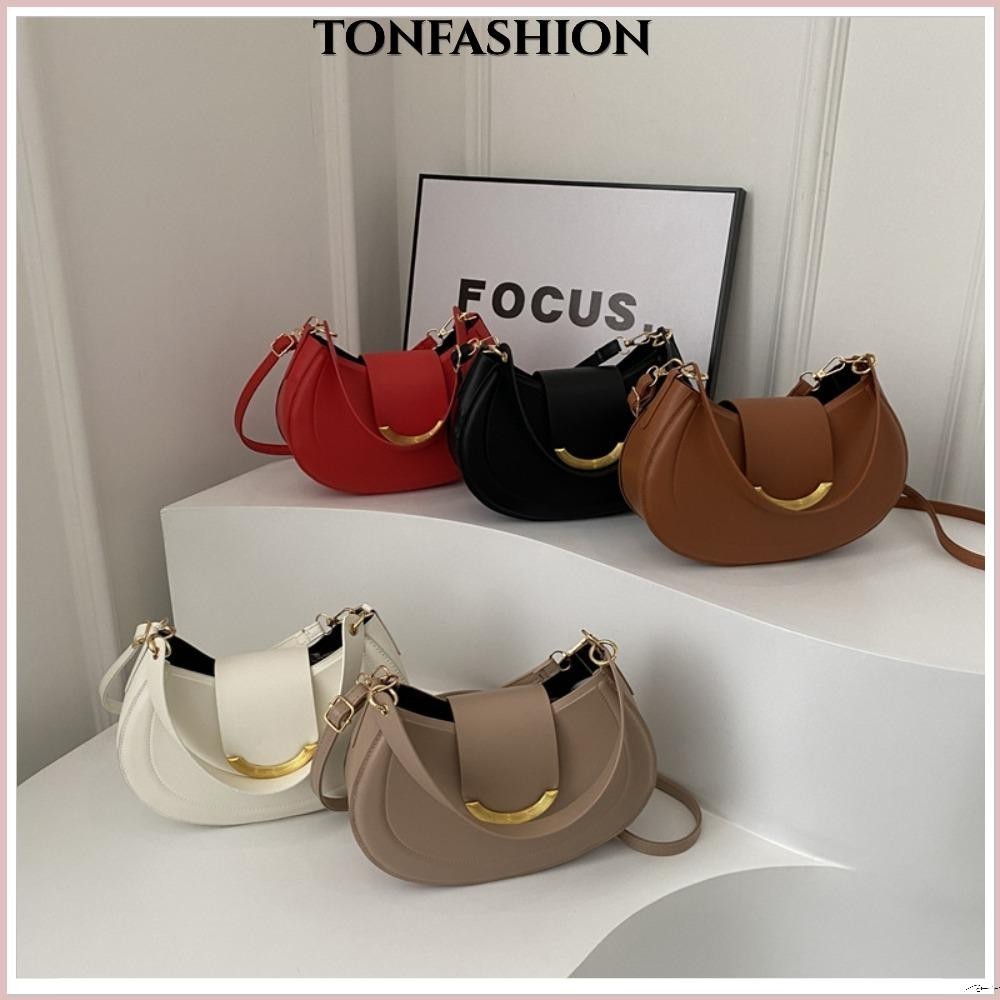 Tonfashion กระเป๋าสะพายไหล่ลําลอง หนัง PU ขนาดใหญ่ จุของได้เยอะ สีพื้น สําหรับสตรี 2024