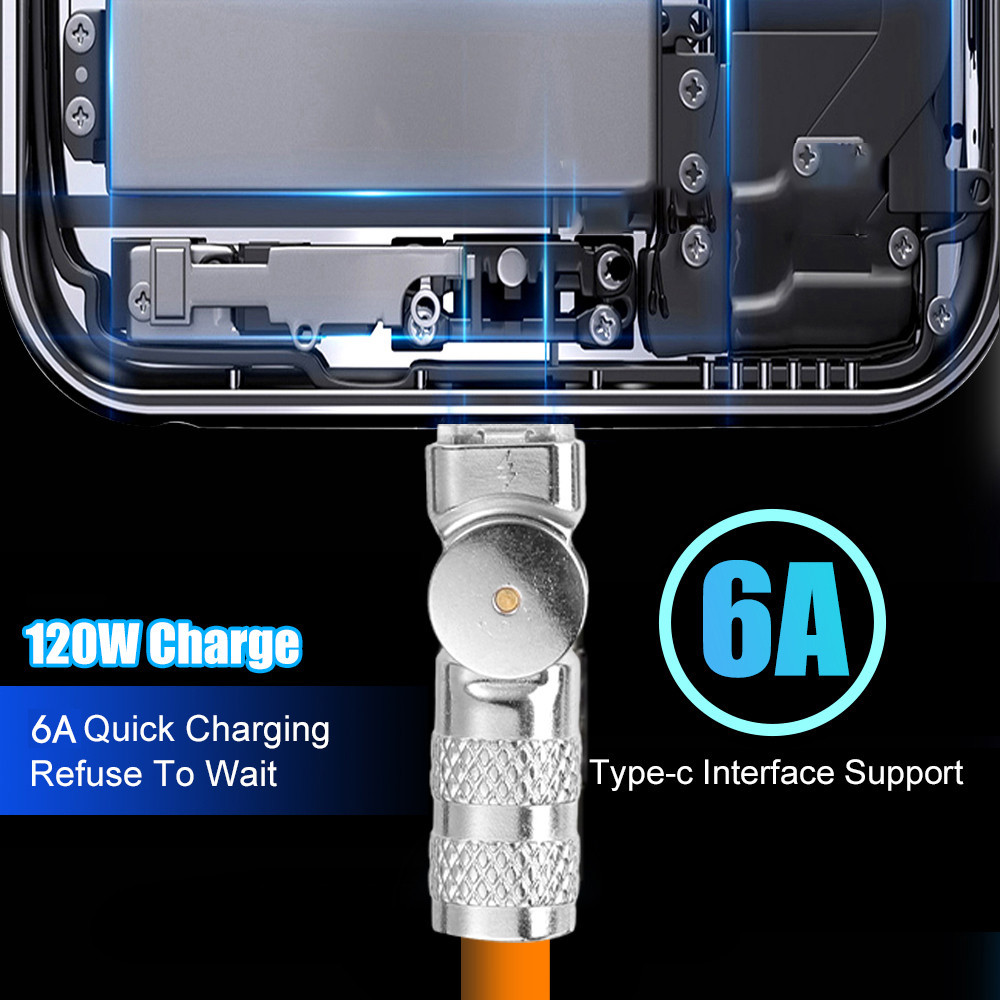 สายเคเบิล Micro USB 1/2 เมตร สําหรับ Android - 180° สายชาร์จโทรศัพท์มือถือ โลหะผสมสังกะสี 120W 6A Type-C ซิลิโคนเหลว หมุนได้ ชาร์จเร็วมาก - รูปที่ 2