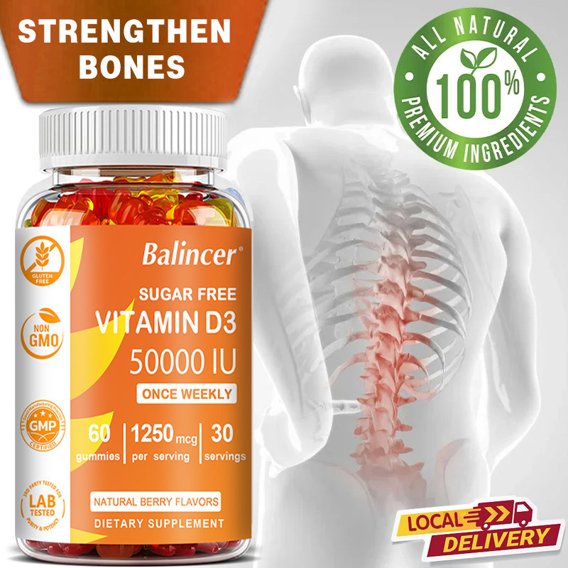 Balincer วิตามิน D3 Gummies 50,000IU - สนับสนุนสุขภาพกระดูกและฟัน เพิ่มระบบภูมิคุ้มกันและการทํางานของกล้ามเนื้อ