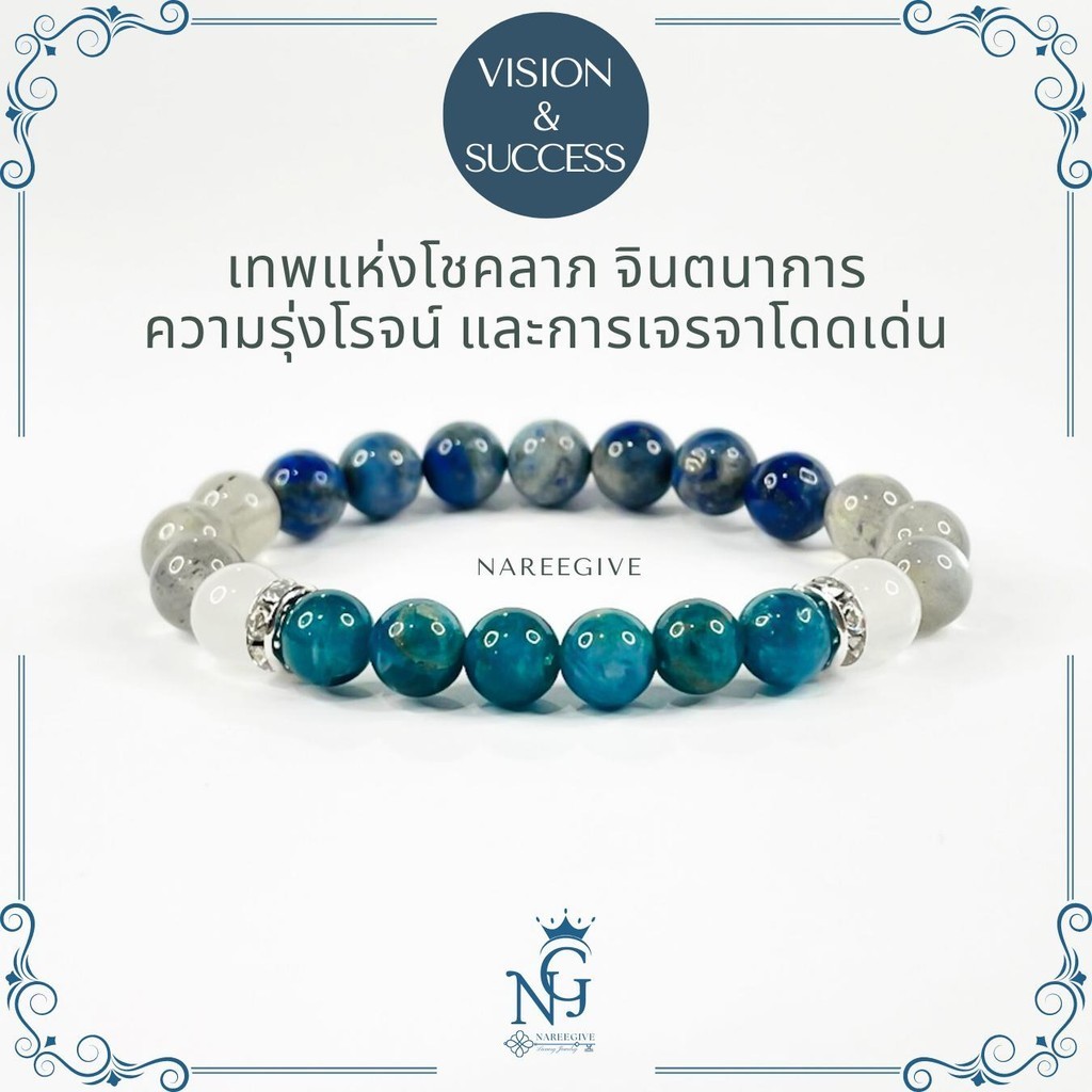 [โชคลาภ เจรจา] กำไลหินอะพาไทต์ Apatite ลาบราโดไรต์ Labradorite  ลาพิสลาซูลี หยกขาว กำไลหินมงคล 8 mm. | NAREEGIVES