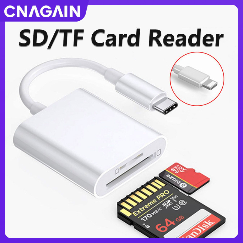 Cnagain 2 IN 1 อะแดปเตอร์การ์ดรีดเดอร์ SD TF สําหรับสมาร์ทโฟน i-Phone 15 14 13 Pro Max HUAWEI Nova 1