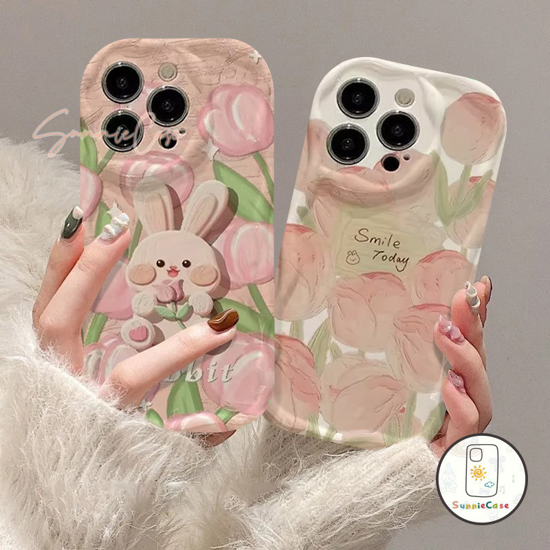 ดอกไม้ดอกทิวลิป กระต่ายน้อยน่ารัก ที่อยู่อาศัย เข้ากันได้iPhone 11 14 15 12 13 Pro Max XR 7Plus XS Max X 14 8 15 7 Plus