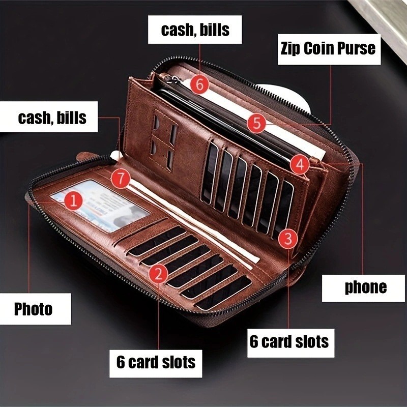 กระเป๋าสตางค์ หนัง PU ใบยาว ขนาดใหญ่ จุของได้เยอะ ป้องกันการโจรกรรม เหมาะกับฤดูร้อน สําหรับผู้ชาย