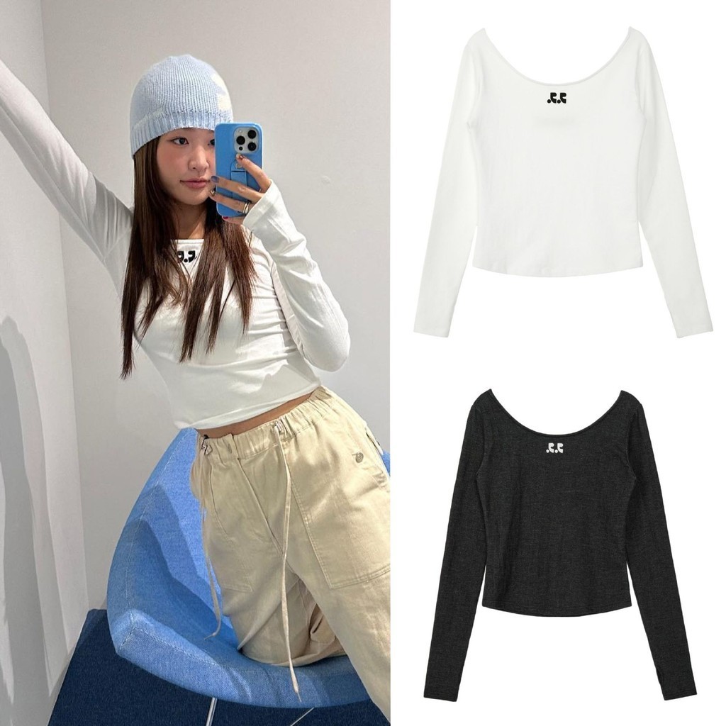 [PAN-LADY] Rest & RECREATION RR ไหล่อย่างเป็นทางการ U-คอไหล่อย่างเป็นทางการ Slimmer ดูสไตล์บางสัมผัส Clavicle เสื้อยืดแขนยาว