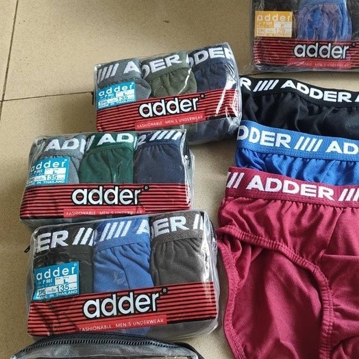 👨กางเกงในชาย Adder  แพ็คถุงซิบ 3 ตัว/คละสี เนื้อผ้า Cotton ขอบโชว์ ขอบยาง(F/L/XL)