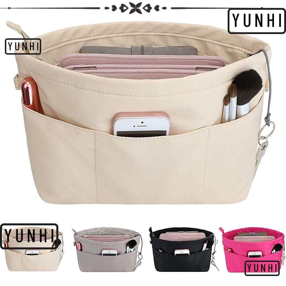 Yunhi กระเป๋าเครื่องสําอาง กระเป๋าผ้าสักหลาด หลายช่อง มีซิป แบบพกพา ทนทาน สําหรับผู้หญิง 1 ชิ้น