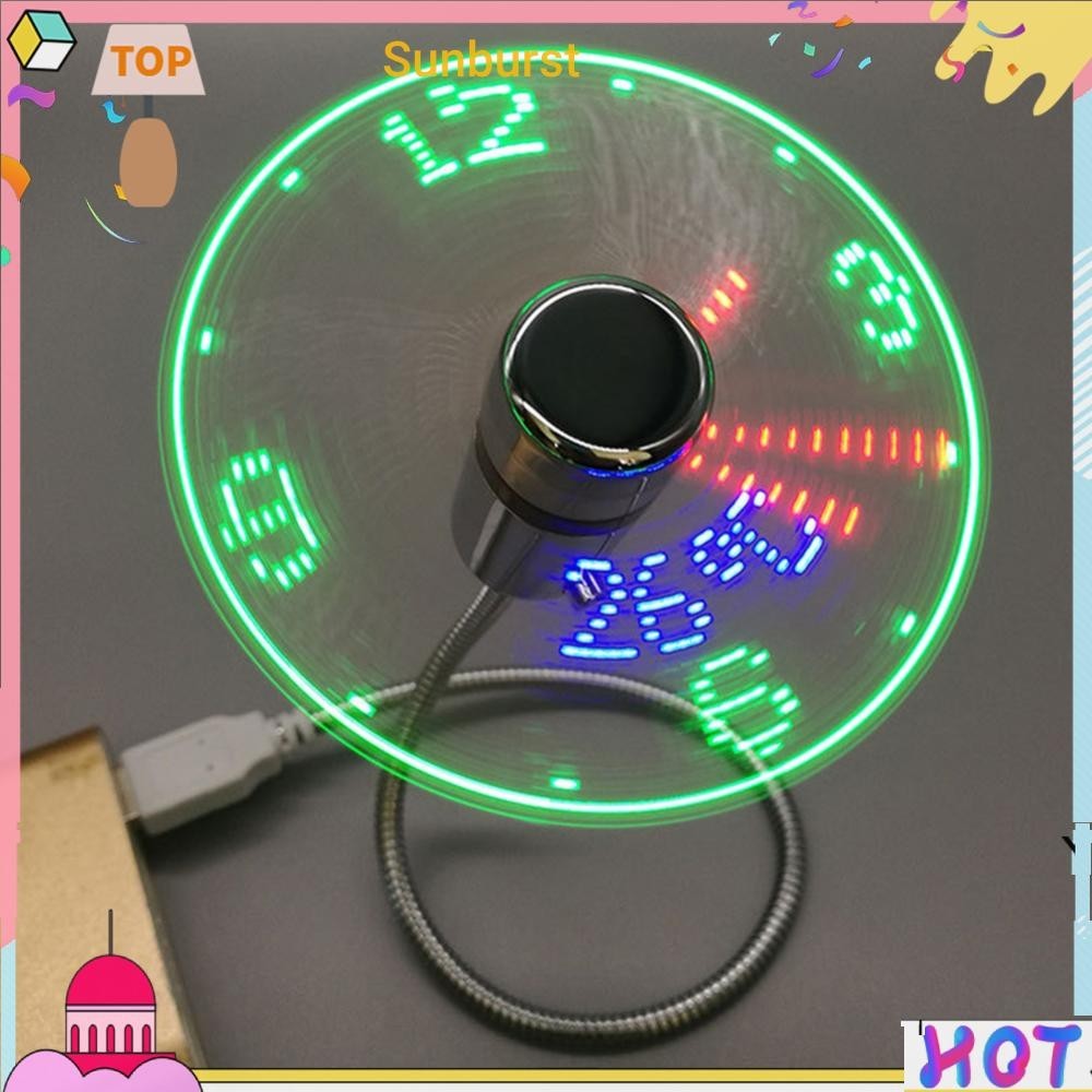 [Sunburst11.th] พัดลมนาฬิกาโลหะ LED DC 5V ขนาดเล็ก แบบพกพา [Sunburst11.th]