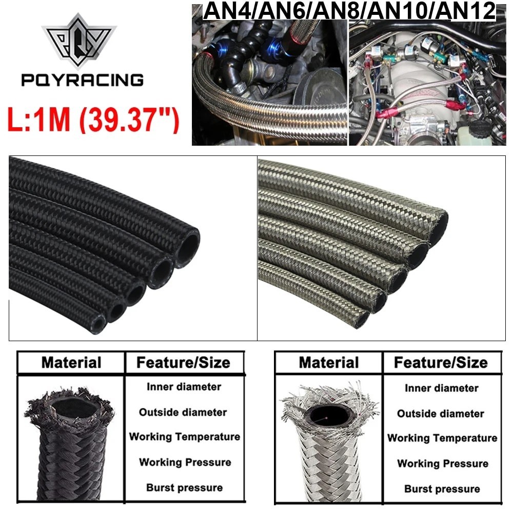 AN4 AN6 AN8 AN10 AN12 Braided Oil Line Fuel Hose Oil Gasoline Brake Line Hose Fuel line Hose 1 Meter