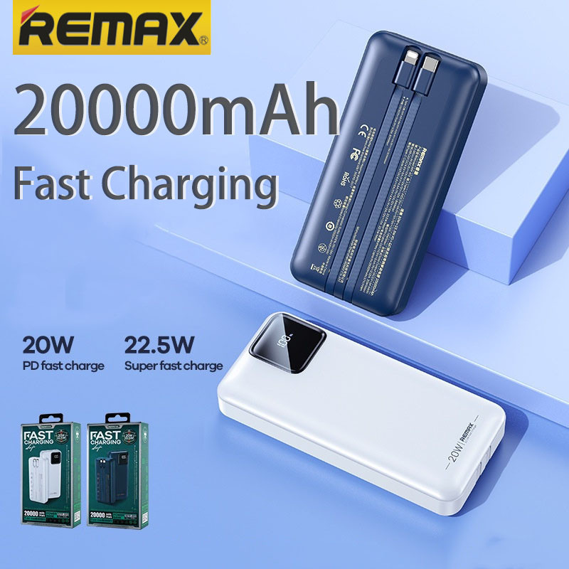 REMAX Powerbank 20000mAh แบตสำรอง ชาร์จเร็ว คุณภาพดี fast charge type c สินค้าคุ้มค่าดี มีสายในตัว2ห้ว ใช้ได้กับทุกรุ่น