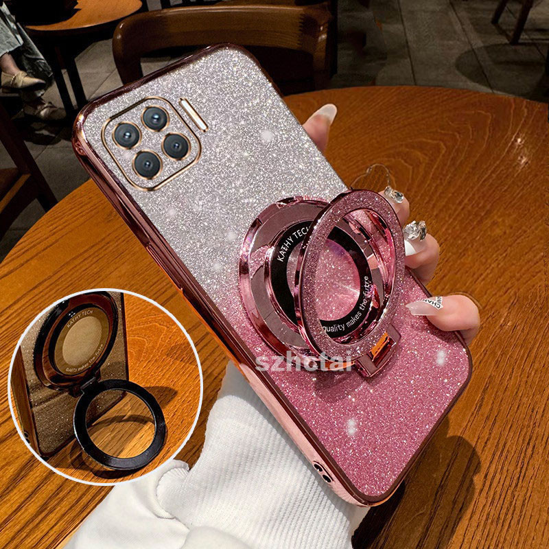 เคส oppo reno 4f a73 4g a93 4g f17 f17 pro ใหม่ เคสโทรศัพท์มือถือแบบใส แต่งกลิตเตอร์ พร้อมตัวดูดแม่เ