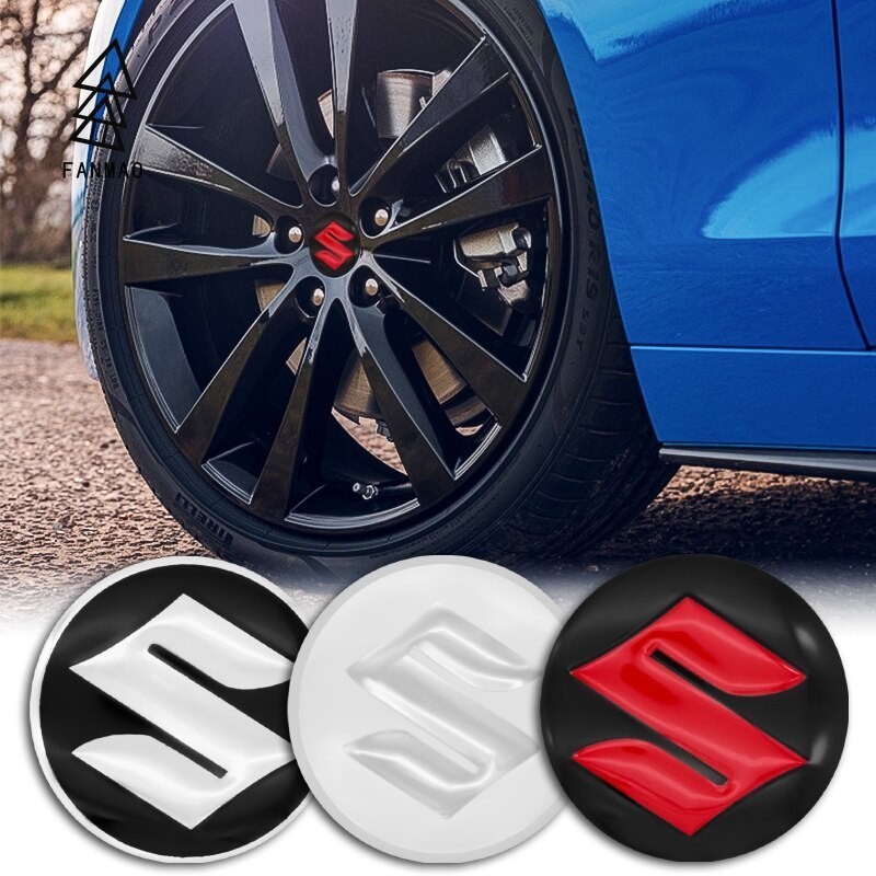 FANMAO 4 ชิ้น 56 มิลลิเมตรสัญลักษณ์อัตโนมัติโลโก้ศูนย์ล้อ Hub สติกเกอร์สําหรับ Suzuki Belang Swift V