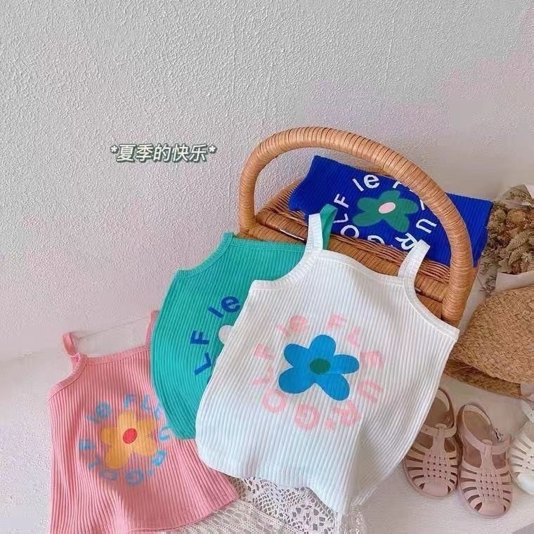 🎊✨เสื้อสายเดี่ยว ลายดอกสีพาลเทล เข้ากับการแต่งกาย สำหรับเด็กผู้หญิง✨🎊