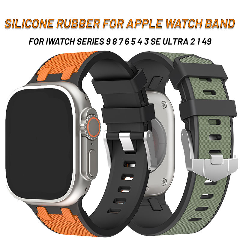 สายนาฬิกาข้อมือยางซิลิโคน สําหรับ Apple Watch Ultra 2 49 มม. 41 มม. iWatch SE 9 8 7 5 6 45 มม. 44 มม. 40 มม.