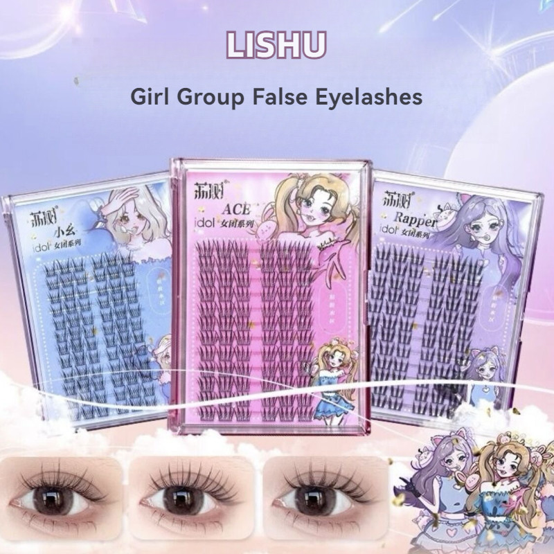 LISHU ขนตาปลอม 3 แบบ ธรรมชาติ เพรียวบาง จำลอง ขนตาปลอมแบบคลัสเตอร์เดียวสามส่วน