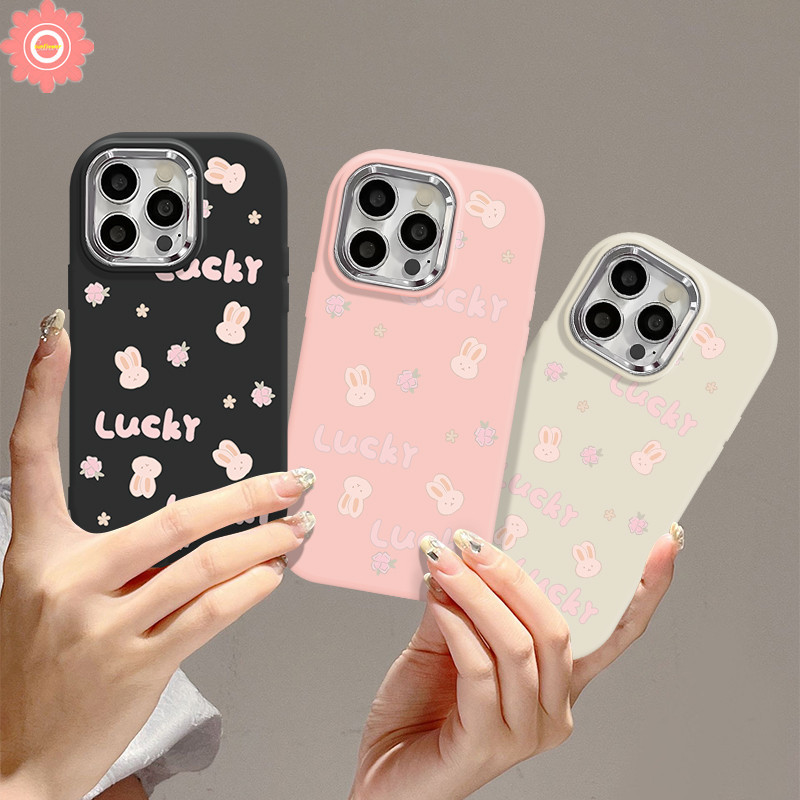 เลนส์โลหะชุบ ลายการ์ตูนกระต่ายน่ารัก สีชมพู สําหรับ Oppo A35 A57 A18 A38 A53 A16 A17K A15 A98 A58 A78 A77 A55 A12 A9 A74 A54 A5 A52 A15s A76 A7 A5s A3s A17 A11 Reno 5F 5 4F เคส