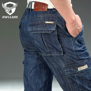 Eaglade กางเกงยีนส์เดนิมคาร์โก้สําหรับผู้ชาย 125 สีน้ําเงิน