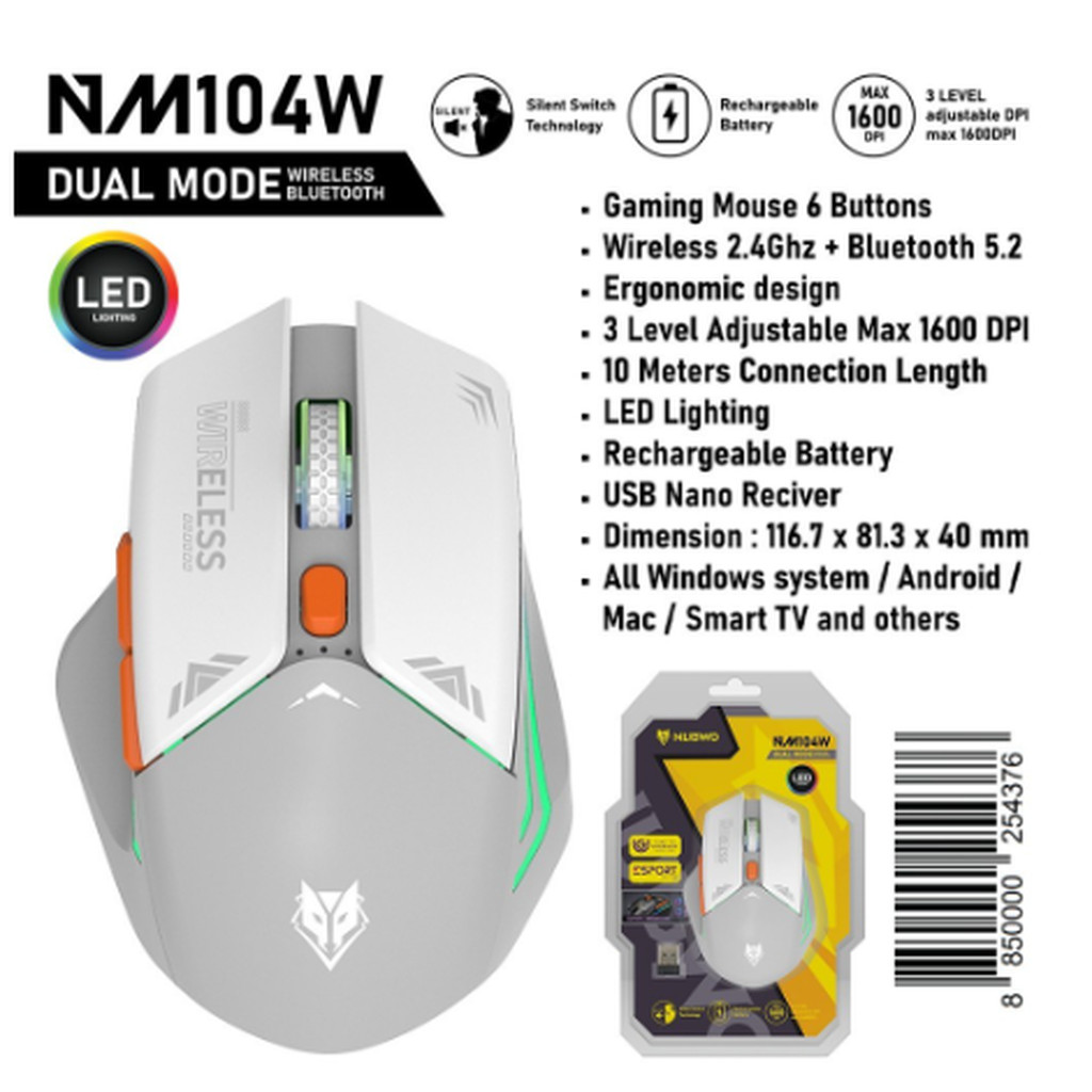 NUBWO NM104W Wireless Bluetooth เมาส์เกมส์มิ่งไร้สาย