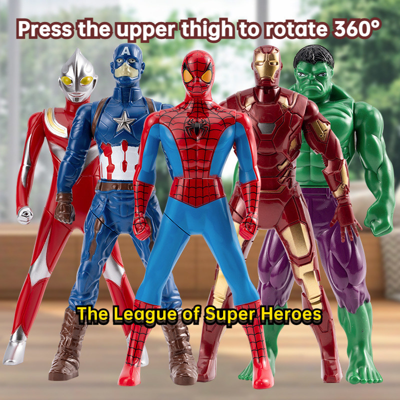เด็กกดหมุน Ultraman ซูเปอร์ฮีโร่ Spider-Man Iron Man Hulk มือตุ๊กตาเด็กของเล่นสนุก
