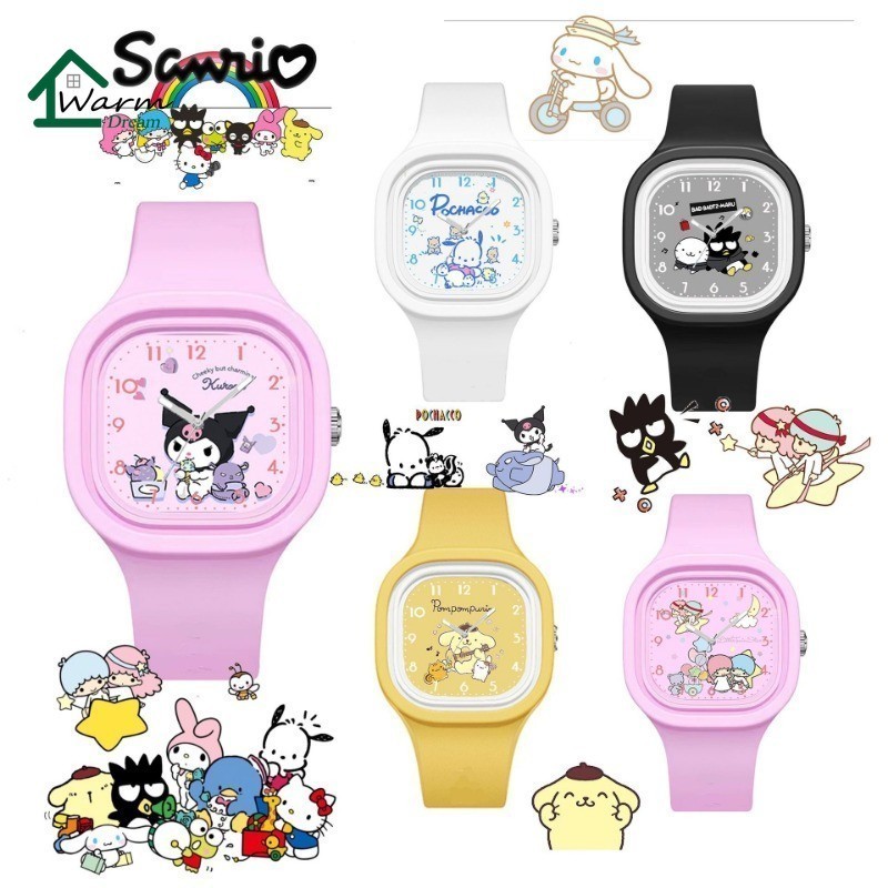Sanrio นาฬิกาข้อมืออิเล็กทรอนิกส์ LED สายซิลิโคน หน้าปัดสี่เหลี่ยม กันน้ํา สไตล์สปอร์ต สําหรับเด็กผู้หญิง