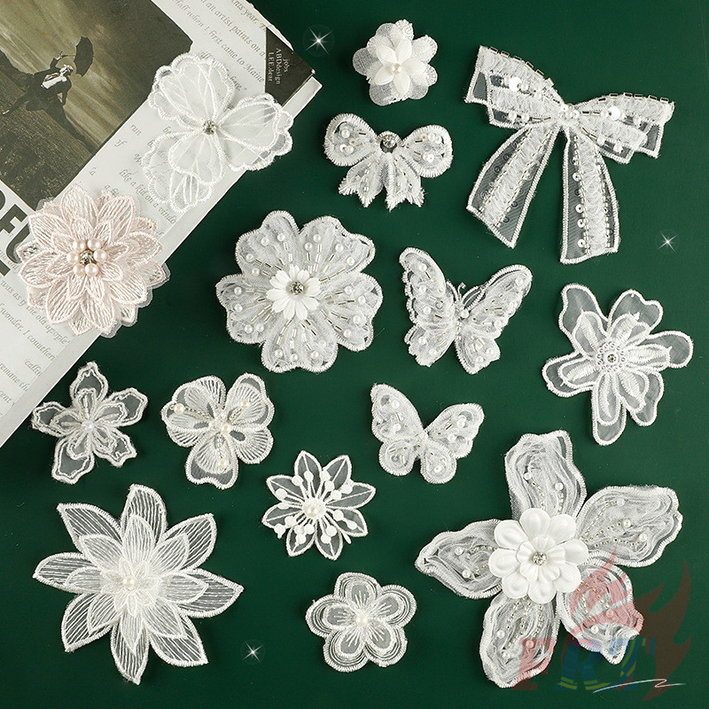 ❀ Lace Bowknot Flowers Butterfly Patch ❀ 1Pc DIY Fabrics Applique Sewing on Patches Decoration Accessories