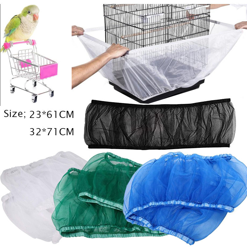 Universal Mesh Bird Cage Cover Shell Skirt Net Easy Cleaning Seed Catcher Guard Bird Cage Stretchy Mesh Parrot Bird Cage Net