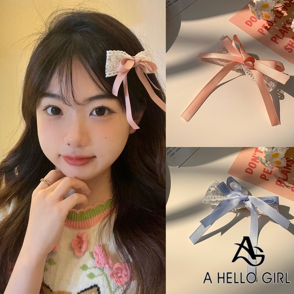Hello GIRL กิ๊บติดผมหางม้า แบบสองด้าน ประดับโบว์ ลูกไม้ น่ารัก แฟชั่นสําหรับผู้หญิง