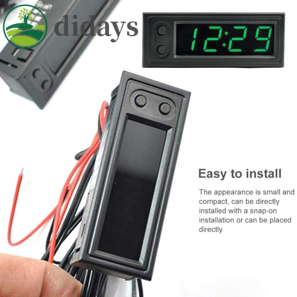 3 in 1 นาฬิกาอิเล็กทรอนิกส์ โวลต์มิเตอร์ หน้าจอ LED เรืองแสง 12V สําหรับรถยนต์