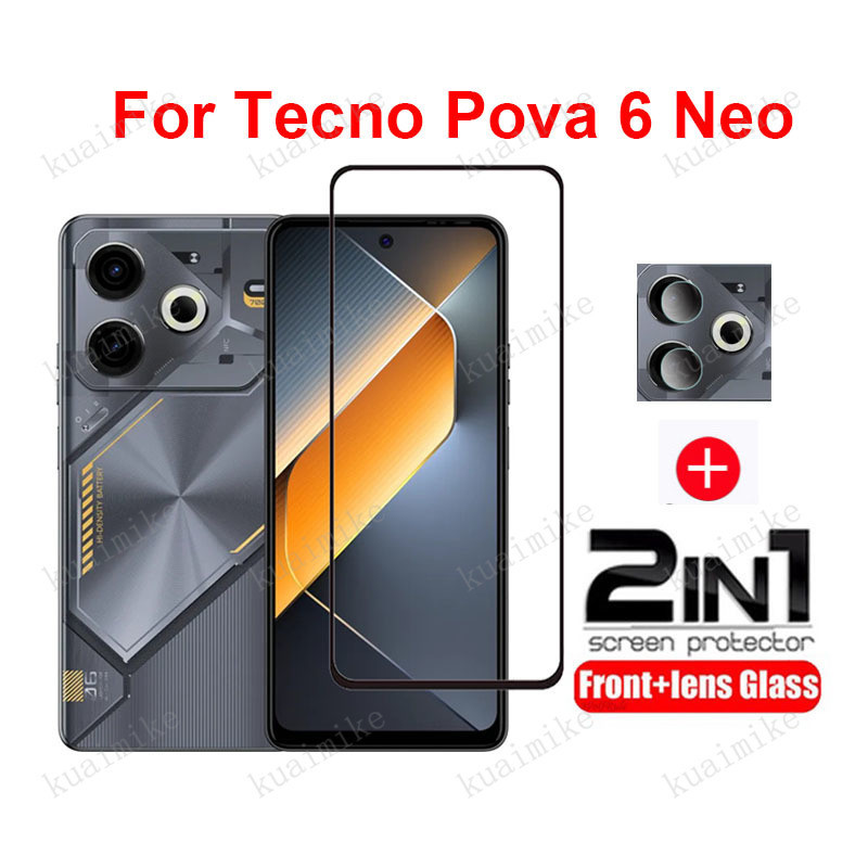 ฟิล์ม​กระจก กันรอยเต็มรูปแบบ สำหรับ Tecno Pova 6 Neo รุ่น Pova 6 5 4 Pro Neo 3 2 Go 2024 Spark 20 10 7 Pro 20C 10C 8C 7P 7T ป้องกันหน้าจอและเลนส์กล้อง