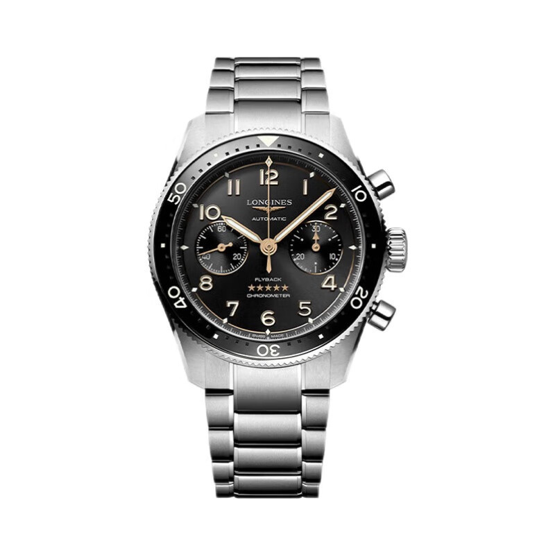 Longines LONGINES LONGINES Swiss Watch Pioneer Series Fly Back Timer นาฬิกาข้อมือ สําหรับผู้ชาย38214532 สายนาฬิกาข้อมือ สแตนเลส ลายดวงอาทิตย์ ขนาด 42 มม. สีดํา