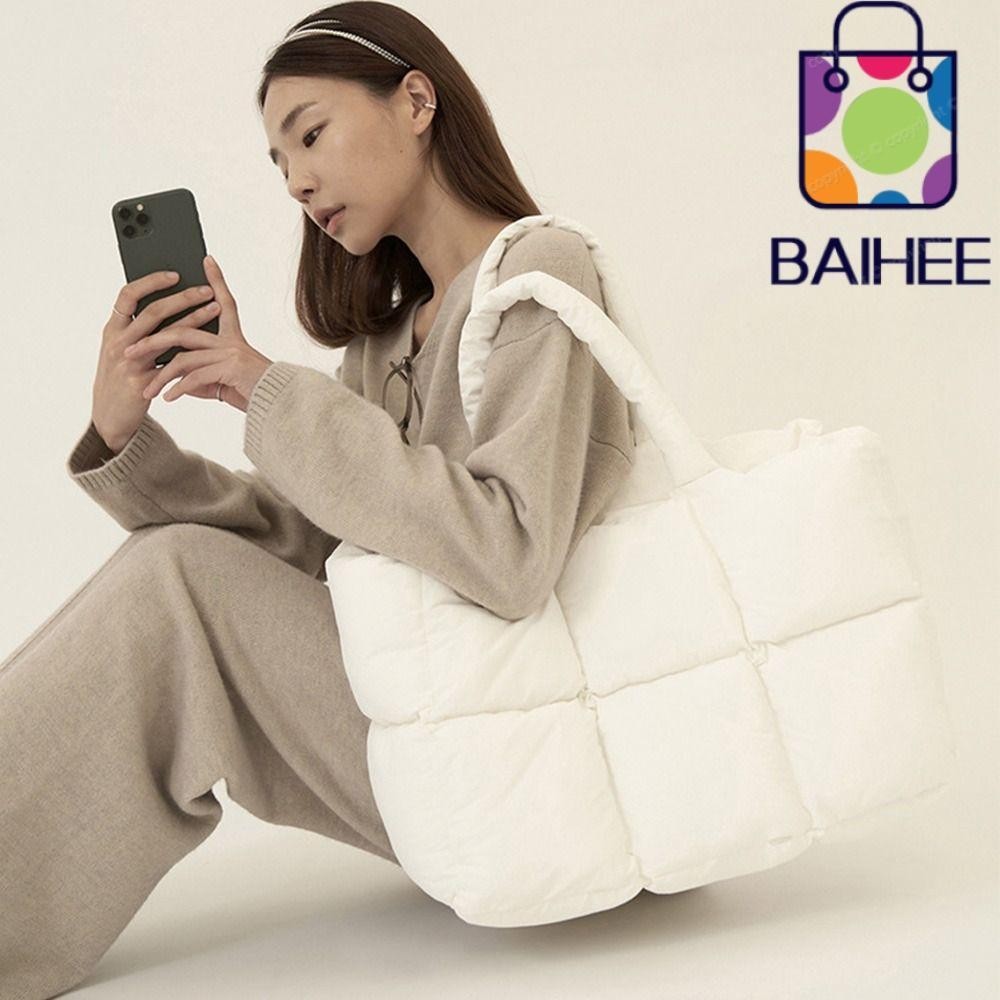 【สต็อกพร้อม 】_Baiheeกระเป๋าถือ ผ้าฝ้าย บุฟองน้ํา ขนาดใหญ่ จุของได้เยอะ น้ําหนักเบา ลายสก๊อต สําหรับผู้หญิง