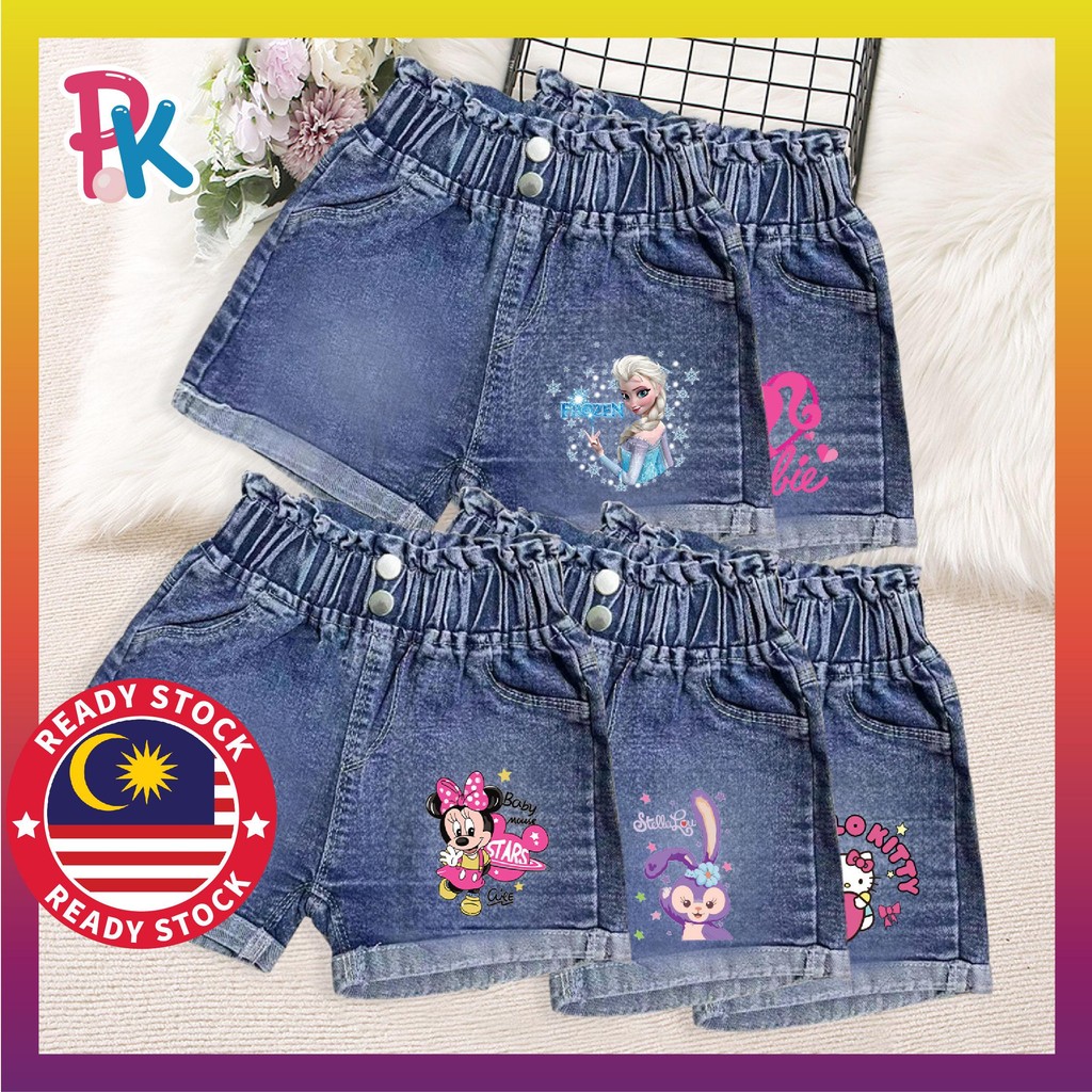 [1-6±Yrs] กางเกงยีนส์ Budak Seluar Perempuan Retro Kids Girl Denim Hot Pant Sesuai Cuaca Panas Child
