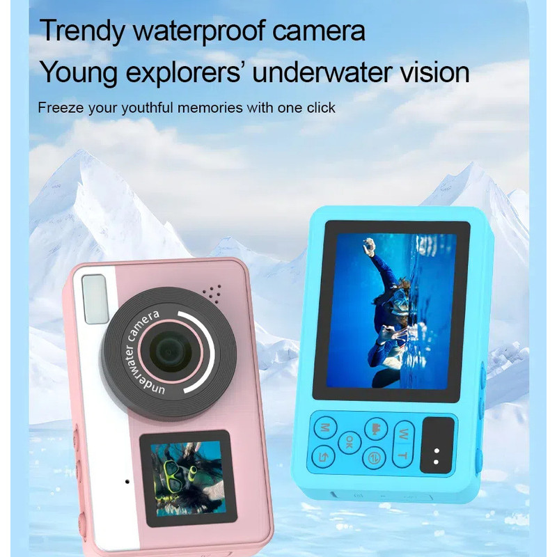 กล้องกันน้ํา HD IP68 กันน้ําสามเมตร 18x ซูมดิจิตอลจอแสดงผลหน้าจอคู่ Selfie switch กล้อง CCD