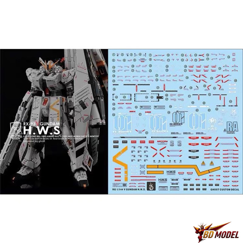 ✅พร้อมส่ง🔥 ดีคอลน้ำ DECAL [GHOST] RG 1/144 RX93 V NU HWS Gundam สะท้อนแสงแบล็คไลท์