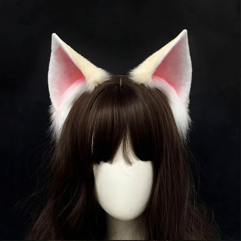 Anime Kawaii Fox Ears Hand Made Ear Lolita White Pink Headpiece Animal Ears Cosplay Head Band LOL Fo