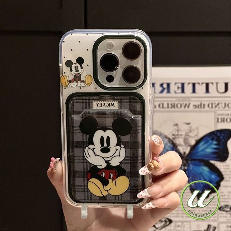 หรูหรากระเป๋าสตางค์ช่องใส่บัตรแฟชั่นมิกกี้เมาส์ เคส IPhone 16 17 13 11 14 15 12 Pro Max 7Plus XR X 15 14 16 8 7 Plus XS