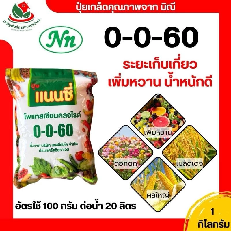 ปุ๋ย ปุ๋ยเกล็ด แนนซี่ 0-0-60 ขนาด 1 กิโลกรัม ปุ๋ยเกล็ดพรีเมียม ปุ๋ยเคมี ปุ๋ยสังเคราะห์ ฟื้นฟูต้น ผลดก เพิ่มความหวาน