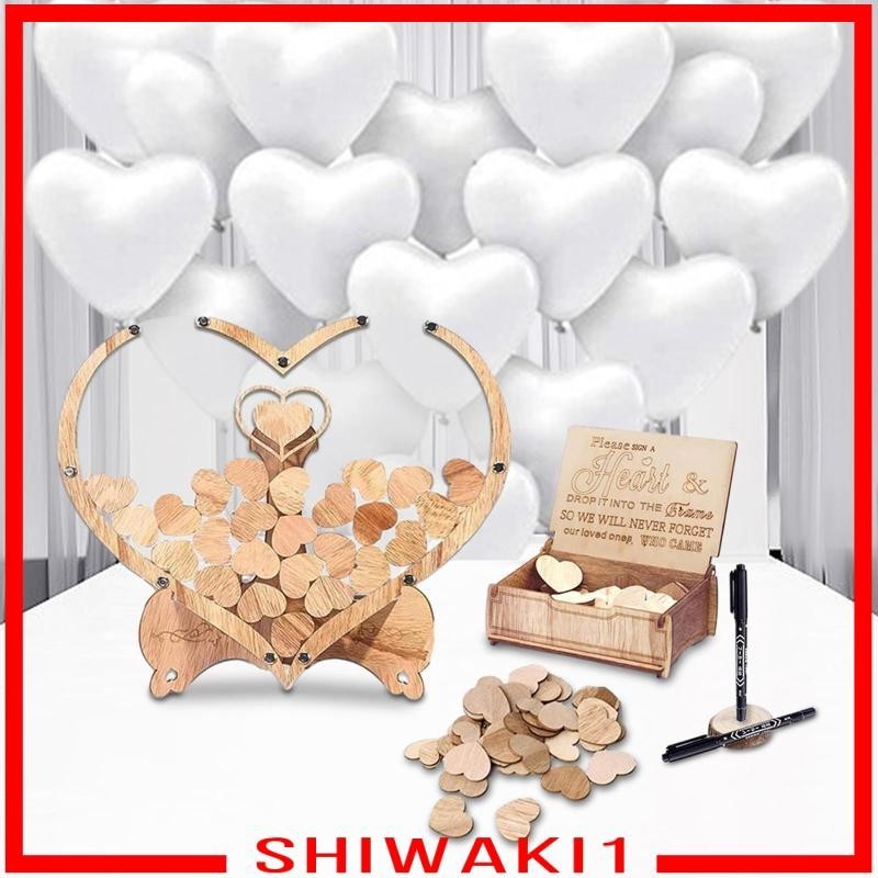 [Shiwaki1] ชุดสมุดเยี่ยมแต่งงาน ป้ายไม้ รูปหัวใจ 80 ชิ้น สําหรับตกแต่งงานแต่งงาน สมุดเยี่ยม กล่องรับแขก