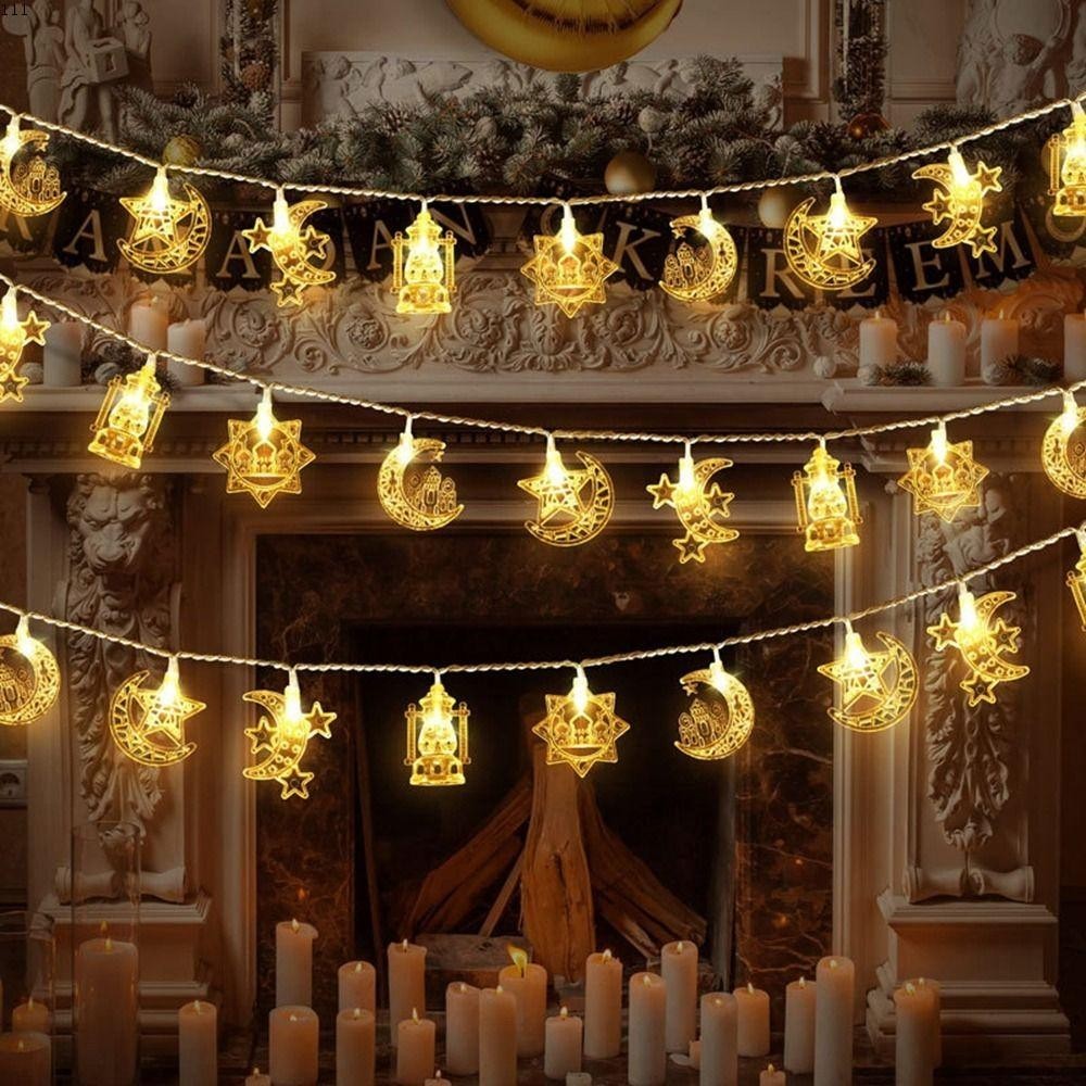 Wonda สายไฟหิ่งห้อย LED 10 ดวง ลายดวงจันทร์ ดาว ปราสาท EID Mubarak ยาว 1.5 ม. หลากสีสัน DIY สําหรับตกแต่งเทศกาลรอมฎอน คารีม